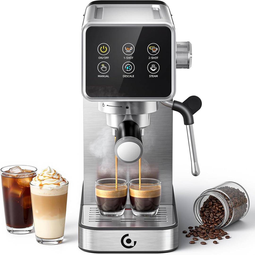 AMZCHEF 20 Bar Home Espresso Coffee Machine | LED Touchscreen, Built-in Milk Frother, Self-Cleaning Function, Makes Latte & Cappuccino, Ideal Coffee Starter Machine