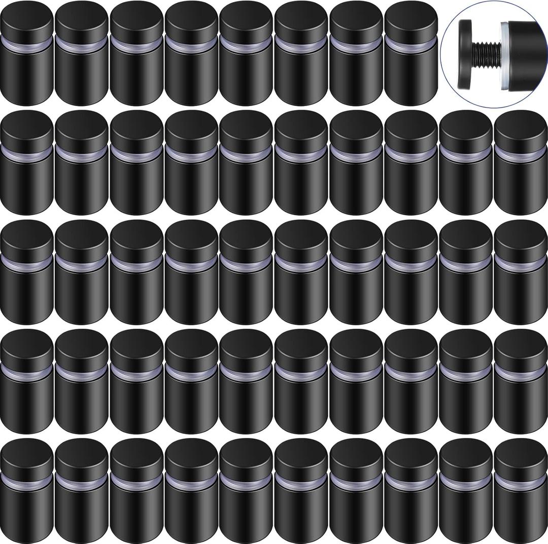 Moxweyeni 0.5 x 0.8 Inch Stainless Steel Standoffs Matte Black Standoffs Pack Standoff Screws Kit Wall Sign Standoffs for Advertising Board Hanging Acrylic Picture Frame (48 Pieces)