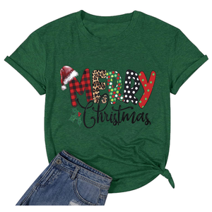 Merry Christmas Letter Print Crew Neck Casual Comfy T Shirts for Women Loose Fit Graphic Trendy Funny Family Xmas T Shirts for Women Family Holiday Letter Print Tee Tops(Green XL)