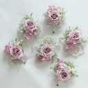 MAFELOE 2 Pieces Boutonniere Corsage Set, Artificial Flowers for Groom Groomsmen Bride Bridesmaids Wedding Prom Party Suit Decor-Pale Pink Purple (M4-Y1-JM)
