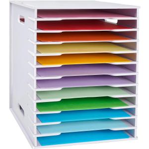 SANFURNEY Scrapbook Paper Organizer for Sizes 8.5" x 11", 12 Tier White Cardstock A4 Paper Sorter Storage Rack, Desktop Scrapbook Papers Holder for Home Office & Classrooms (White)