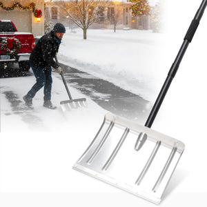 Snow Pusher Shovel for Driveway - 67" Ergonomic Snowplow Remover Push Shovels, Reinforced Aluminum Blade,Heavy Duty Wide Large Scoop for Snow Removal,Plow, Metal Shovel for Winter Driveway,Deck,Car