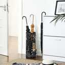 SONGMICS Umbrella Stand, Umbrella Holder for Entryway, Steel Round Umbrella Rack Freestanding, for Canes Walking Sticks, with a Detachable Drip Tray, 2 Long and 2 Short Hooks, Matte Black ULUC20B