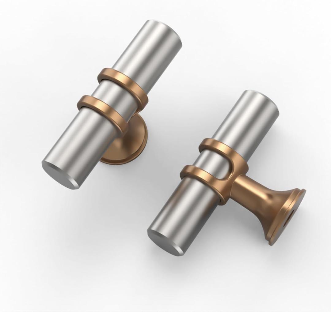Asidrama 10 Pack Brushed Satin Nickel and Champagne Bronze Kitchen Cabinet Knobs Cabinet Hardware Zinc Knobs for Dresser Drawers