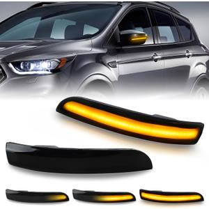 D-Lumina LED Mirror Lights Sequential Amber Compatible with 2013-2018 Fo-rd Kuga Escape Ecosports, 2012-2018 Focus, 2013-2017 C-Max, Smoked Lens Side Mirror Turn Signal Light Side Marker Blinker