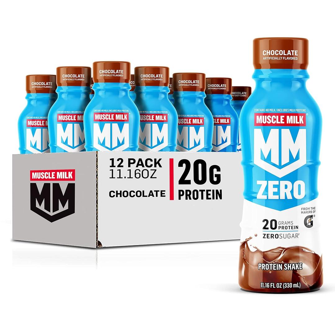 Muscle Milk Zero Protein Shake, Chocolate,20g Protein, Zero Sugar, 100 Calories, Calcium, Vitamins A, C & D, 4g Fiber, Energizing Snack, Workout Recovery, Packaging May Vary,11.16 Fl Oz (Pack of 12) (EXP 05/14/26)
