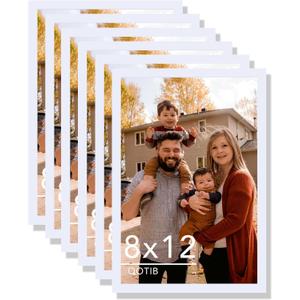 2 Packs 8x12 Picture Frame White, Engineered Wood 8 x 12 Photo Frame, 8 by 12 Photo Poster Frame for Wall Hanging and Tabletop Set of 6, White