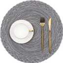 SHACOS Round Placemats Set of 4 Boho Braided Border 15 inch Circle Place Mats Washable Fabric Table Mats for Kitchen Dining Table, Gray