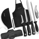 Iberico Ham Set with Ham Carving Knife, Boning Knife, Paring Knife, Knife Steel, Apron, Cover and Jamon Serrano Tongs - Slicing Knife for Meat Cutting - Chef Knife Set With Bag - Serrano Ham Knife, 36.5 cm