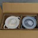 AmorArc 24 Ounces Soup Bowls with Large Handles and Lids, Stoneware Bowls Set of 2 for Soup, Cereal, Stew, Noodle, Colourful Ceramic Kitchen Bowls, Microwave&Dishwasher Safe, Grey&Beige