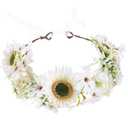 White Sunflower Flower Crown Headband, Adjustable Bridal Boho Floral Headpiece, Fairy Woodland Flower Headbands for Women Girls Maternity Birthday Wedding Renaissance Party Hair Accessory