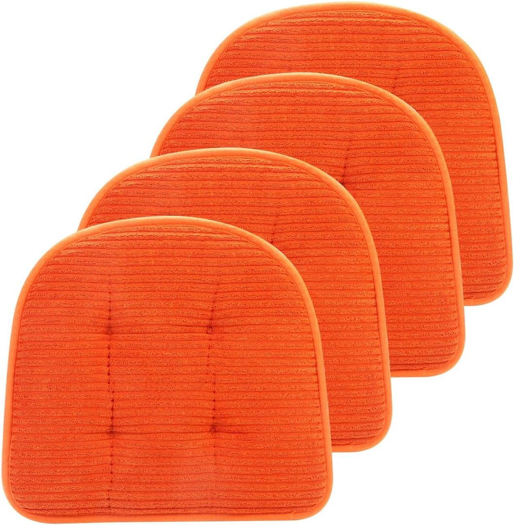 Memory Foam Chair Cushion, U-Shape 17" x 15" Tufted Non-Slip Back Seat Cushion for Dinning Room, Office, Kitchen, 4 Counts, Orange