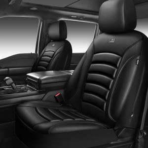 CAR PASS 3D Foam PU Leather Car Seat Covers, Universal Seat Covers Front 2 for Trucks SUV Sedan Automotive Seat Covers Armrest Airbag Compatible Waterproof Comfortable Faux Nappa Leather All Black