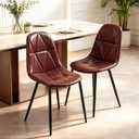 Dining Room Chairs,PU Leather Dining Chairs Set of 2 (Armless),Accent Chairs with backrest,Brown Dining Chair,Modern Dining Chairs,Kitchen & Dining Room Chairs, Black Metal Legs, 27 x 18 x 20
