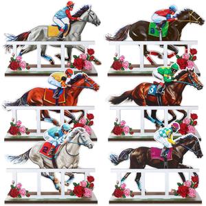 Geetery 6 Pcs Derby Decorations Horse Racing Table Centerpieces Wooden Derby Tiered Tray Decor Race Day Centerpiece Set Jockey Theme Decorations for Birthday Home Celebration Events Table Decor