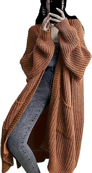 Women's Long Cardigan Sweaters Open Front Oversized Duster with Pocket for Women 2025 Fall Winter Knit Design Coats (Rust, Coffee)