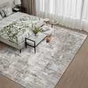 6x9 Washable Living Room Rug Neutral Modern Abstract Soft Large Area Rug for Bedroom, Dining Room Non-Slip Low-Pile Thin Carpet (Beige Grey)