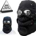 Winter Thermal Hat with Glasses, Trapper Hat for Men with Mask Pilot Face Ski Goggles Built in, Adjustable and Glasses (Black)