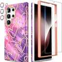 SHEDEER Designed for Samsung Galaxy S24 Ultra Case, with Shiny Camera Cover & Screen Protector, Fade-Proof Chic Pattern, Shockproof Protective, Slim Thin Phone Case for S24 Ultra, Rose Heart (3.Rose Heart)