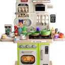 Play Kitchen Set, Kids Kitchen Playset with Realistic Sound & Light, Cooking Stove, Sink, Play Food and Accessories, 57 Pcs Kitchen Toys Gifts for Toddlers 24 35 Boys Girls (Green)