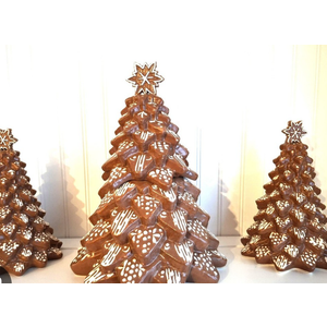 Pottery Barn Gingerbread TREE Cookie Jar Stoneware Christmas - 3 pc. Decoration