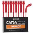 Everest Ultra Slim Cat6a Ethernet Patch Cables 1ft (10-Pack) Red - 10GB Cat 6a Patch Cable - Bendable, Flexible & Thin Ethernet Cable - Space Saving 32AWG 550MHZ Cat6a Cables - 100% Copper Wires
