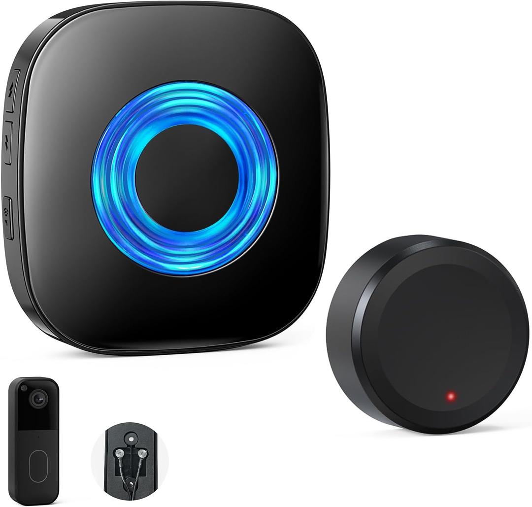 Wireless Doorbell Chime Compatible with Blink Video Doorbell (1st & 2nd Gen), Video Doorbell Extender Kit with Sleek Round Wired Transmitter & Plug-in Receiver, 656ft Range, 58 Melodies, Black