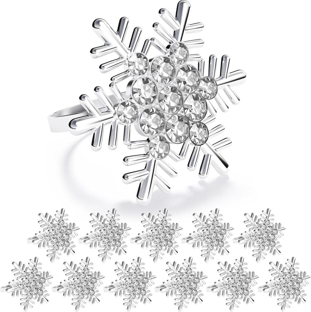 ZeeDix Christmas Silver Snowflake Napkin Rings Set Of 12, Napkins Ring for Dinning Table - Rustic Dinner Tables Decoration for Wedding Receptions Christmas Thanksgiving Holiday Party Dinner Parties