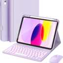 RAYMCRAFT for iPad 11th (A16, 2025) / 10th Generation Case with Keyboard, Mouse and Detachable Wireless Keyboard, 7-Color Backlight, Slim Case with Pencil Holder, Light Purple