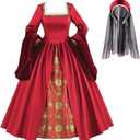 Anne Boleyn Dress Tudor Queen Cosplay Costume Renaissance Dress Elizabethan Ball Gown (X-Small, Red)
