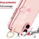 MOWIME for iPhone 16 Case with Strap, Cute Love Heart Pattern for Women Girls Soft Plating Bumper Anti-Scratch Protective Cover with Wrist Band Kickstand Holder, Pink