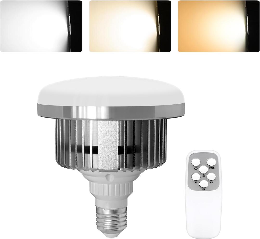 LimoStudio (1 Pack) 85W LED Photo Light Bulb, Remote Control, Dimmable 3200K-5500K, E26/E27 Socket, 3 Modes, 10 Brightness Levels, AGG3454