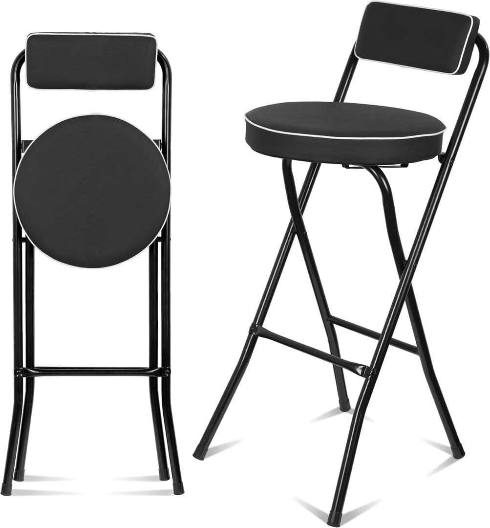 Folding Bar Stool with Footrest 1PCS Tall Folding Stool Foldable Chair
29.5" Capacity 300lb,Portable Collapsible Chairs Leather Padded Counter Height for Adults Sturdy, Space-Saving Black