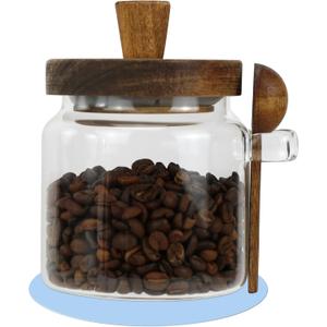 EIKS Glass Jars with Wooden Lids and Scoop, Airtight Food Storage Containers for Sugar Coffee Bean Candy Spice Bath Salt (18oz)