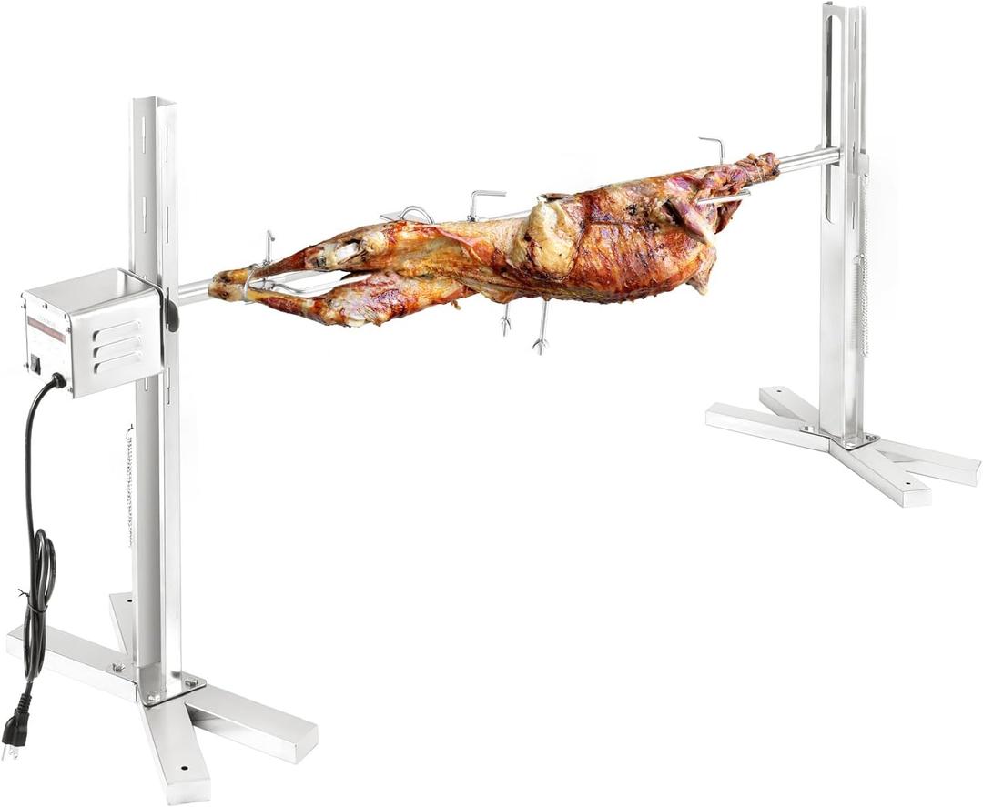 QPMR Rotisserie Grill Kit, 52" Outdoor Electric Stainless Steel Tripod Rotisserie Stand, 90LBS Pig Spit Rotisserie Grill, Height Adjustable BBQ Rotisserie Kit, Pig Rotisserie Hog Lamb Campfire