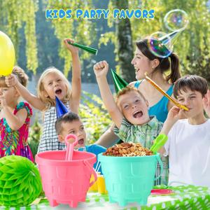 9 Pcs Sand Buckets Bulk for Kids Plastic Beach Buckets Sand Pail with Shovels Sand Castle Fun Beach Mold Toys for Summer Beach Party Favor Supplies, Assorted Colors (7.5 Inches)