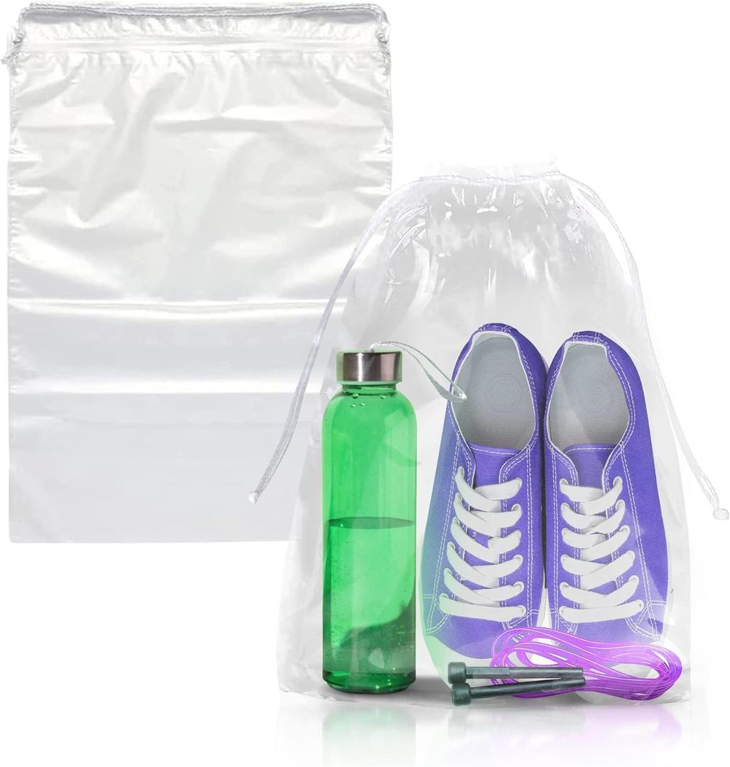 PUREVACY Clear Drawstring Bag, 9 x 12 Inches. 50 Pack Clear Plastic Drawstring Bags. 2 Mil Double Drawstring Clear Bags. Waterproof Bags for Goodies, Travel Essentials, Shoe Organizer Bags PUREVACY Clear Drawstring Bag, 9 x 12 Inches. 50 Pack Clear Plastic Drawstring Bags. 2 Mil Double Drawstring Clear Bags. Waterproof Bags for Goodies, Travel Essentials, Shoe Organizer Bags