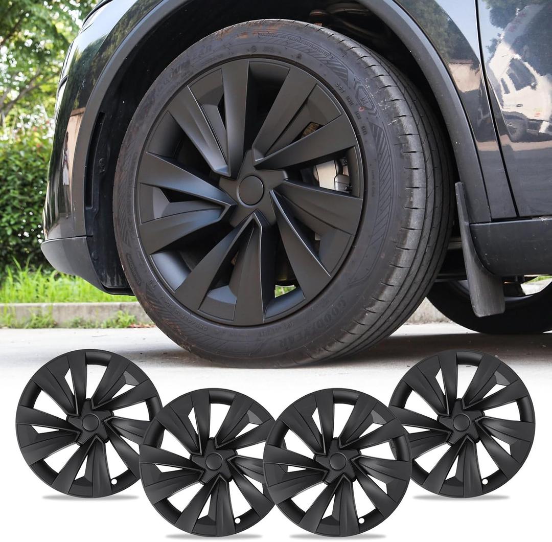 Model Y Wheel Covers 19 inch Juniper Crossflow 2025 2026,19" Swirl Style Matte Black Wheel Hubcaps Compatible with Tesla Model Y Accessories 2025 2026(Refreshed Juniper Only 4PCS)