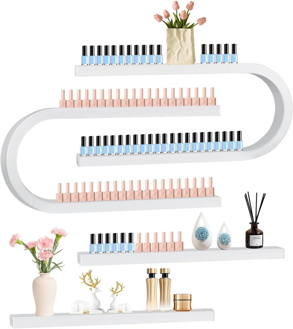 EBANKU 4PC U Shape Nail Polish Racks Heavy Duty Nail Shelfs for Wall Nail Polish Display Rack Cosmetic Display Cases Lipstick Perfume Wall Shelf Nail Polish Organizer for Home Spa Nail Salon (White)