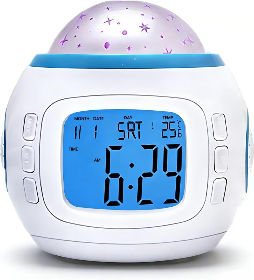 LED Projection Alarm Clock 4.1 x 4 x 3.2in Sky Projector Digital Alarm Clock Projection Light Clock with Music Thermometer Calendar