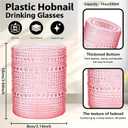 YOUBET 24PCS Plastic Drinking Glasses - 14OZ Pink Hobnail Drinkware Glasses - Vintage Glassware Textured Beaded Cups for Water, Beer, Whiskey, Juice and Various Mixed Drinks Mothers Day