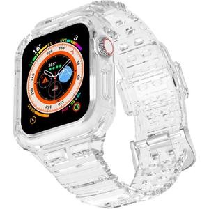 CRIS-BAND Bumper Bands Compatible with Apple Watch Band 45mm 44mm 42mm 41mm 40mm 38mm for Women Men, Water Shock-Proof Strap for iWatch Apple Watch Band with Case for Series 9 8 7 6 SE 5 4 3 2 1 (Jelly-Clear)
