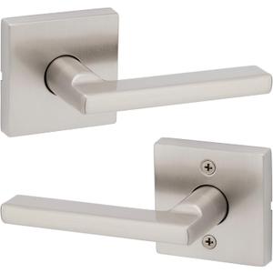 Kwikset Halifax Interior Passage Door Handle, Lever For Closet and Hallway Doors, Reversible Non-Locking Handle Lever, Satin Nickel, with Microban Protection (1 Pack)
