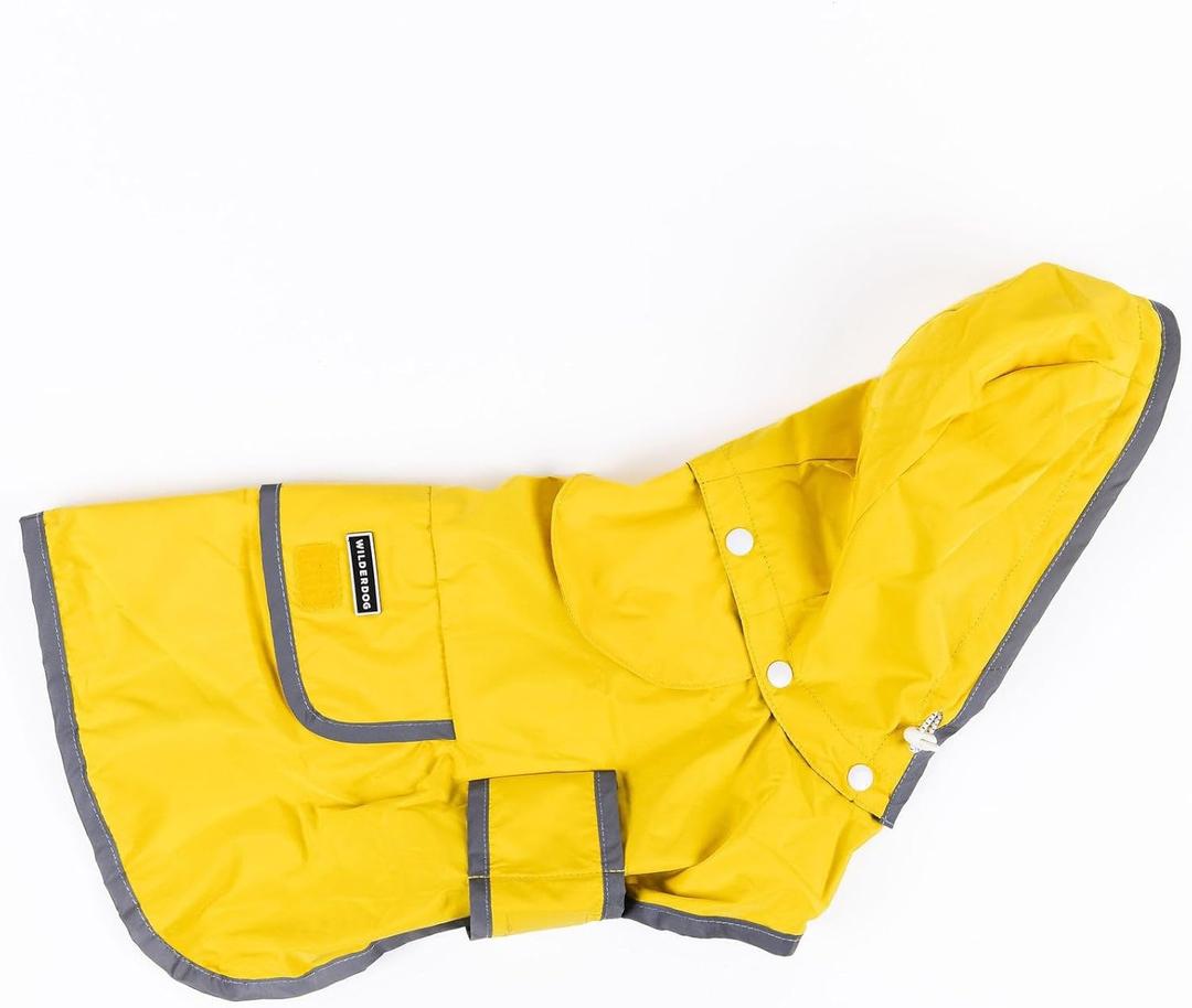 Wilderdog Dog Jacket Waterproof Raincoat with Breathable Interior, Removable Hood, Torso Strap, Secure Closures, Back Pocket and Two Hanging Loops, Foldable into Back Pocket, M