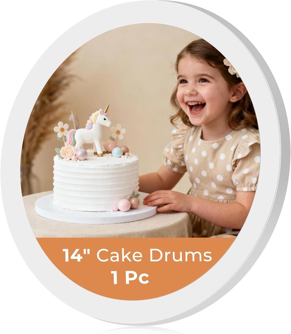 Kootek Cake Boards 14 Inch Round, 1/2 Inch Thick Cake Drum, Sturdy Corrugated Cardboard Base, Base para Pastel, White, 1 Pack