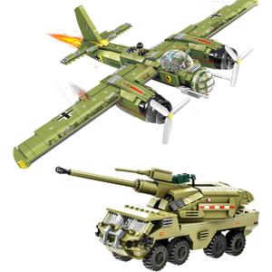 WW2 Military Vehicles Building Sets,762 Pcs JU88 Bomber Plane Aircraft & Dana M2 Howitzer Building Sets Compatible with Lego ,War German Fighter Models,STEM Army Toys for Boys Kids and Teens Ages 6-14