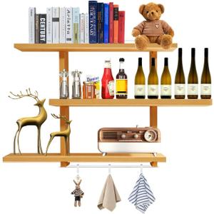 Wall Shelves，Variable Wood Floating Shelves of 3 Tier，Solid Oak Wall-Mounted Shelves for Bathroom, Living Room & Farmhouse Decor ，Easy Install Rustic Wood Floating Shelves
