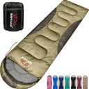0 Degree Winter Sleeping Bags for Adults Camping (450GSM) - Temp Range (5F32F) Portable Waterproof Compression Sack- Camping Sleeping Bags for Big and Tall in Env Hoodie: Backpacking Hiking 4 Season (Military Green)
