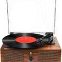 Vinyl Record Player Wireless Turntable with Built-in Speakers and USB Belt-Driven Vintage Phonograph Record Player 3 Speed for Entertainment and Home Decoration (Brown)
