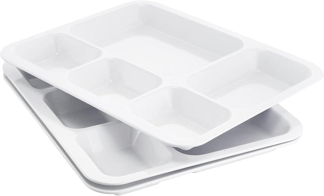 Divided Plates Melamine 5-Compartment White Serving Tray, 13.3 x 10.83 inches, 3 PCS, PFW-1331083-03